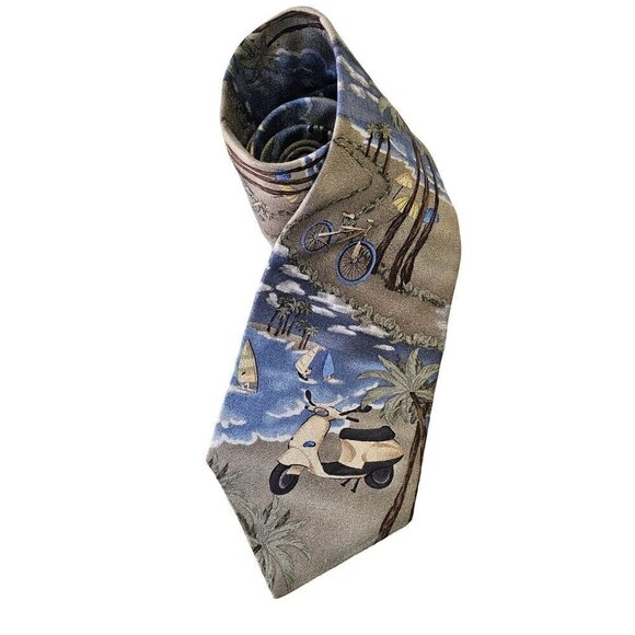 Tango Tropicals Silk Tie Tan Blue 4 in x 29 in Made in USA Vintage Y2K - Picture 4 of 6